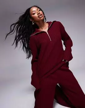 Топ с длинными рукавами и молнией до середины голени от ASOS DESIGN в бордовом цвете