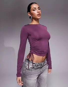 Топ с длинными рукавами и мягкой ручкой, с оборками по бокам, бордового цвета ASOS DESIGN