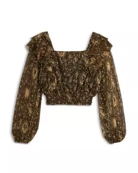 Топ с длинными рукавами и оборками для девочек, Big Kid AQUA, черный