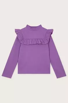 Топ с длинными рукавами и оборкой в рубчик Monsoon, фиолетовый