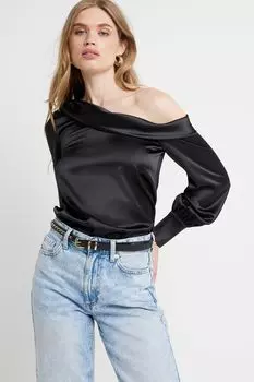 Топ с длинными рукавами и открытыми плечами River Island, черный