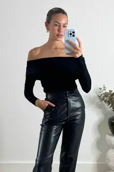 Топ с длинными рукавами и открытыми плечами Tatiana Style Cheat, черный