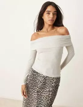 Топ с длинными рукавами и открытыми плечами серого цвета Abercrombie & Fitch