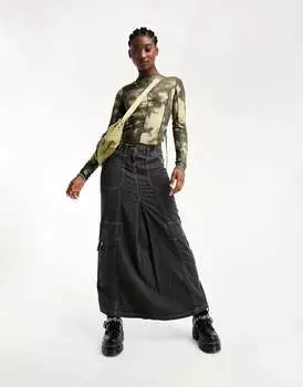 Топ с длинными рукавами и открытыми швами с принтом Weekday Turn цвета хаки