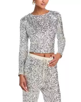 Топ с длинными рукавами и пайетками AQUA, серебряный