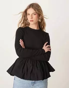 Топ с длинными рукавами и подолом-фонариком черного цвета YAS