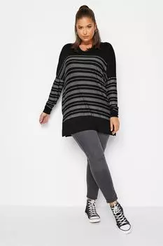 Топ с длинными рукавами и полосатым узором Yours, черный