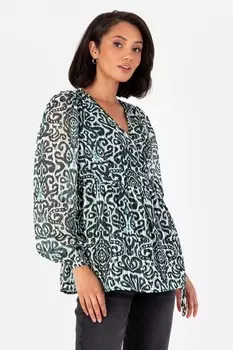 Топ с длинными рукавами и принтом люрекса Lovedrobe, зеленый