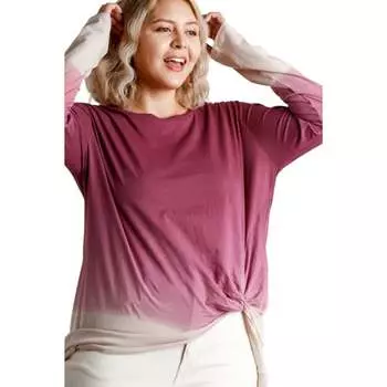 Топ с длинными рукавами и принтом «омбре», сборкой спереди и необработанным подолом FASHNZFAB, цвет wine