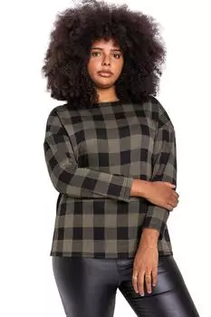 Топ с длинными рукавами и принтом в клетку Curve Roman, коричневый