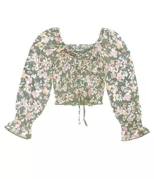 Топ с длинными рукавами и присборенной талией Honey & Sparkle для больших девочек 7–16 лет, зеленый