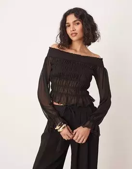 Топ с длинными рукавами и присборенной юбкой ASOS DESIGN черного цвета