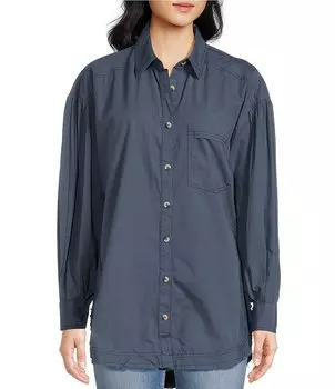 Топ с длинными рукавами и пуговицами спереди Free People Happy Hour, синий