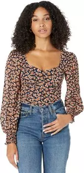 Топ с длинными рукавами и пышными рукавами Abercrombie & Fitch, цвет Navy Floral