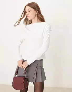 Топ с длинными рукавами и разрезом на горловине от Abercrombie & Fitch белого цвета