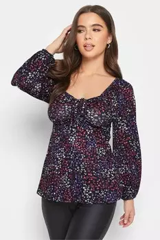 Топ с длинными рукавами и рюшами Pixiegirl Petite, розовый