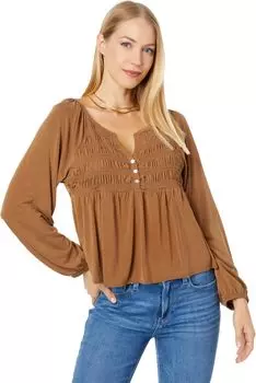 Топ с длинными рукавами и сборками Lucky Brand, цвет Caramel Cafe