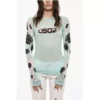 Топ с длинными рукавами и сетчатым принтом Dsquared2, Light Blue