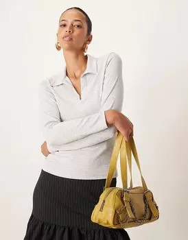 Топ с длинными рукавами и воротником серого цвета Abercrombie & Fitch