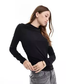 Топ с длинными рукавами и воротником-стойкой с рюшами черного цвета & Other Stories