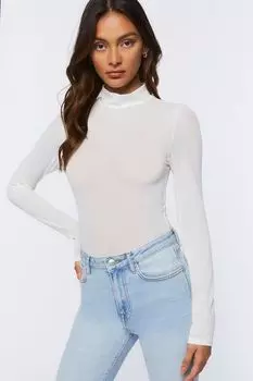 Топ с длинными рукавами и воротником-стойкой Forever 21, белый
