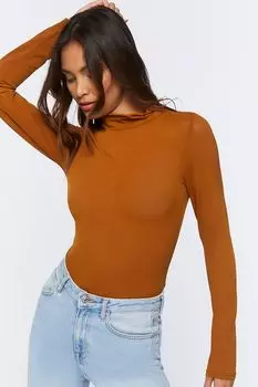 Топ с длинными рукавами и воротником-стойкой Forever 21, ржавый