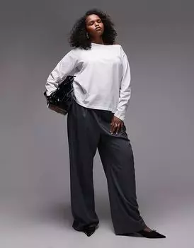 Топ с длинными рукавами и вырезом-лодочкой белого цвета Mango