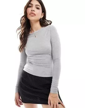 Топ с длинными рукавами и вырезом-лодочкой серого меланжевого цвета Miss Selfridge