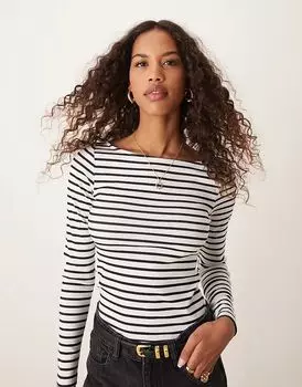 Топ с длинными рукавами и вырезом-лодочкой в серую полоску Pimkie