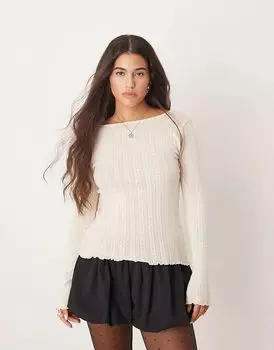 Топ с длинными рукавами и вырезом-лодочкой в виде салатовой кромки белого цвета JDY