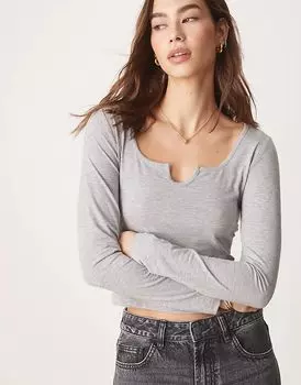 Топ с длинными рукавами и вырезом спереди, серый цвет ASOS DESIGN