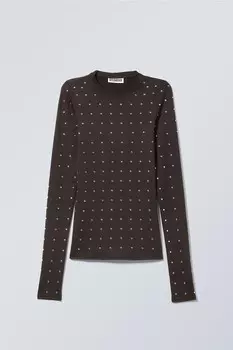 Топ с длинными рукавами и заклепками Weekday, коричневый