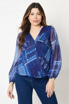 Топ с длинными рукавами и запахом Wallis, синий