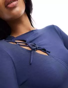Топ с длинными рукавами и завязками на плечах Pull&Bear синего цвета