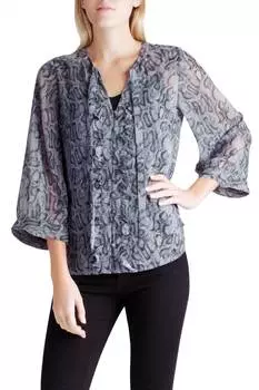 Топ с длинными рукавами и завязкой на шее из змеиной кожи Kensie, цвет snakeskin