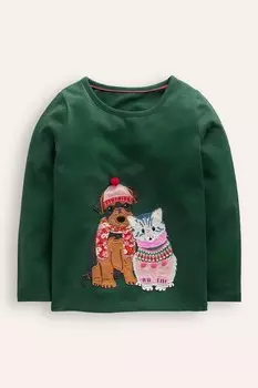 Топ с длинными рукавами из 100% хлопка с аппликацией Boden, зеленый