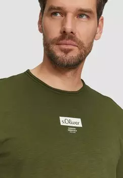 Топ с длинными рукавами LOGO MIT ROLLKANTE UND STRUKTUR s.Oliver, темно-зеленый