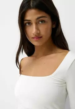Топ с длинными рукавами LONG SLEEVE Bershka, белый