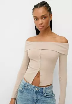 Топ с длинными рукавами LONG SLEEVE Bershka, песочный