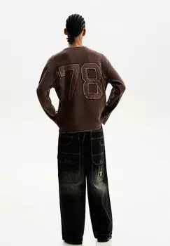 Топ с длинными рукавами LONG SLEEVE Bershka, темно-коричневый