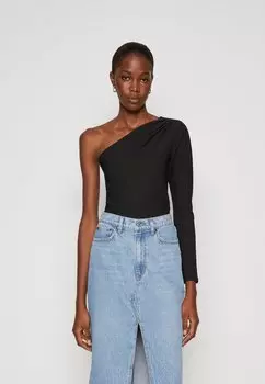 Топ с длинными рукавами LONG-SLEEVE DOUBLE STRETCH CREPE ONE SHOULDER BODYSUIT Abercrombie & Fitch, цвет BLACK BEAUTY
