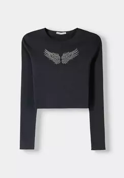 Топ с длинными рукавами LONG SLEEVE RHINESTONE Bershka, серый