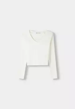 Топ с длинными рукавами LONG SLEEVE V-NECK Bershka, белый