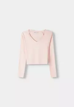 Топ с длинными рукавами LONG SLEEVE V-NECK Bershka, розовый