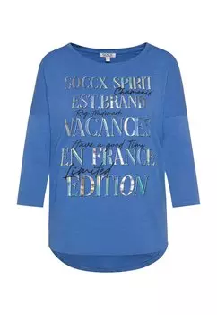 Топ с длинными рукавами MIT 3/4-RMELN UND BUNTEM WORDING PRINT Soccx, синий