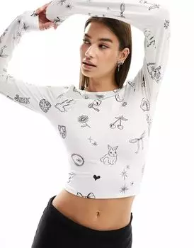 Топ с длинными рукавами, низкой спинкой и графическим принтом ASOS