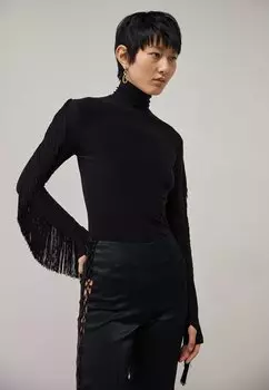 Топ с длинными рукавами Norma Kamali LONG SLEEVE TURTLE FRINGE, черный
