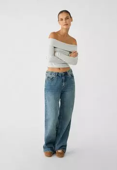 Топ с длинными рукавами OFF-THE-SHOULDER Stradivarius, серый