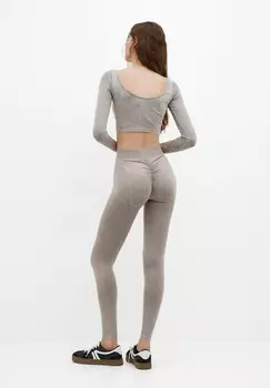 Топ с длинными рукавами OPEN BACK SEAMLESS PULL&BEAR, темно-серый