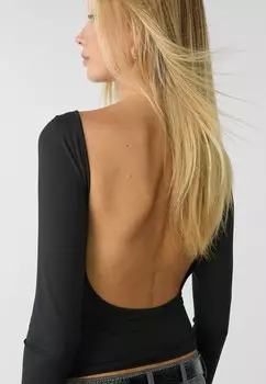 Топ с длинными рукавами OPEN-BACK Stradivarius, черный